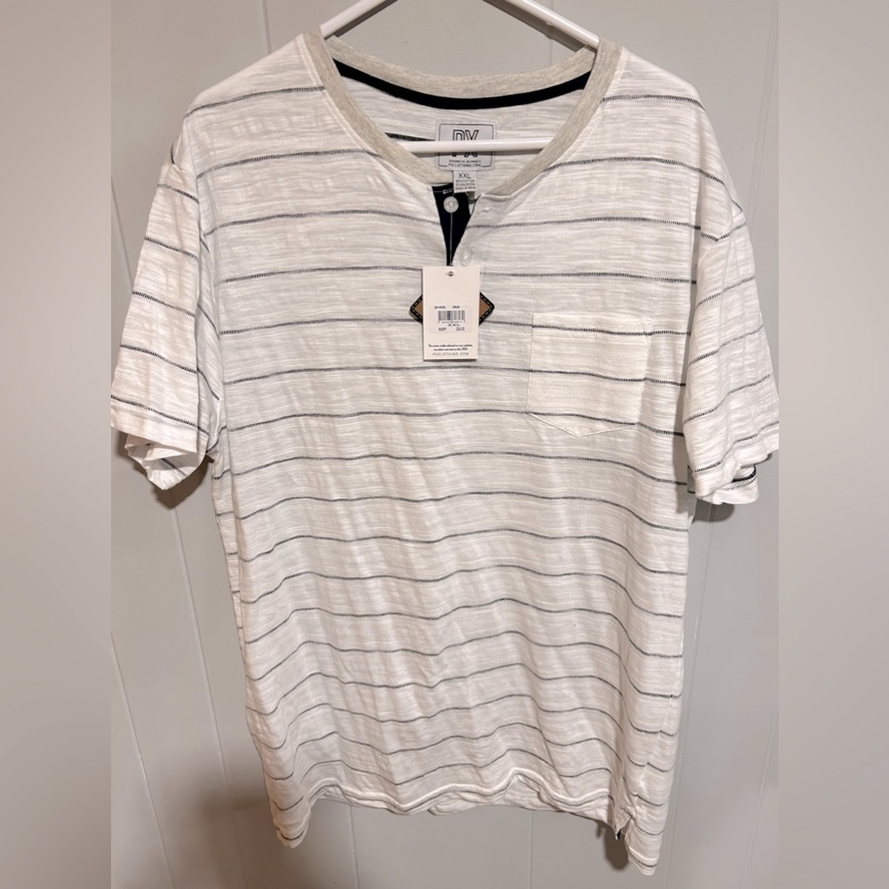 Men’s XXL Cream and Navy Striped PX Quarter Button T Shirt